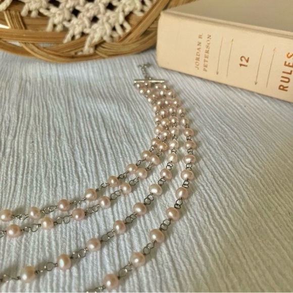 925 Pink Four Strand Pearl Necklace Vintage“Zarinea” 16” Mermaidcore Classic - Picture 4 of 12
